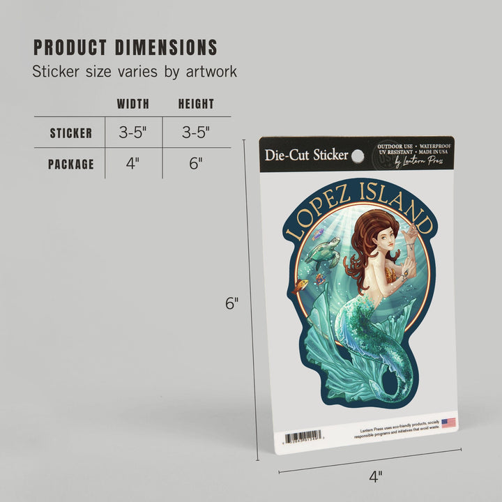 Lopez Island, Washington, Mermaid, Contour, Vinyl Sticker Sticker Lantern Press 