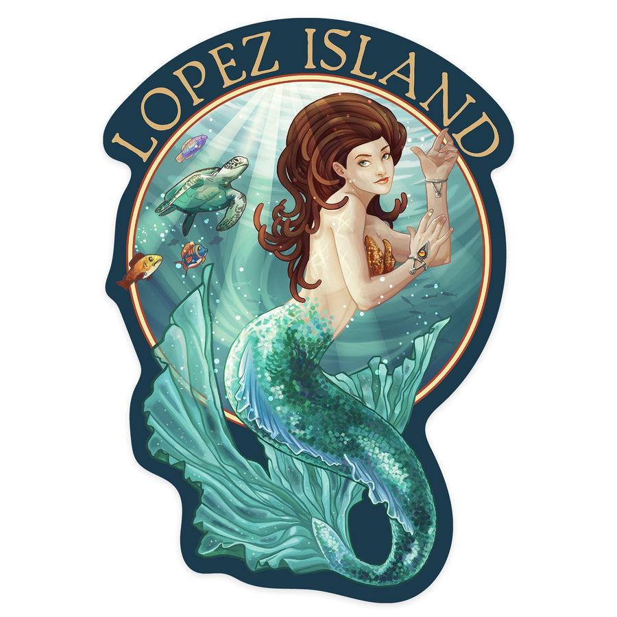 Lopez Island, Washington, Mermaid, Contour, Vinyl Sticker Sticker Lantern Press 