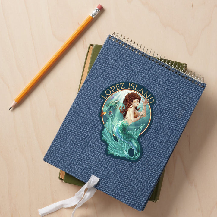 Lopez Island, Washington, Mermaid, Contour, Vinyl Sticker Sticker Lantern Press 