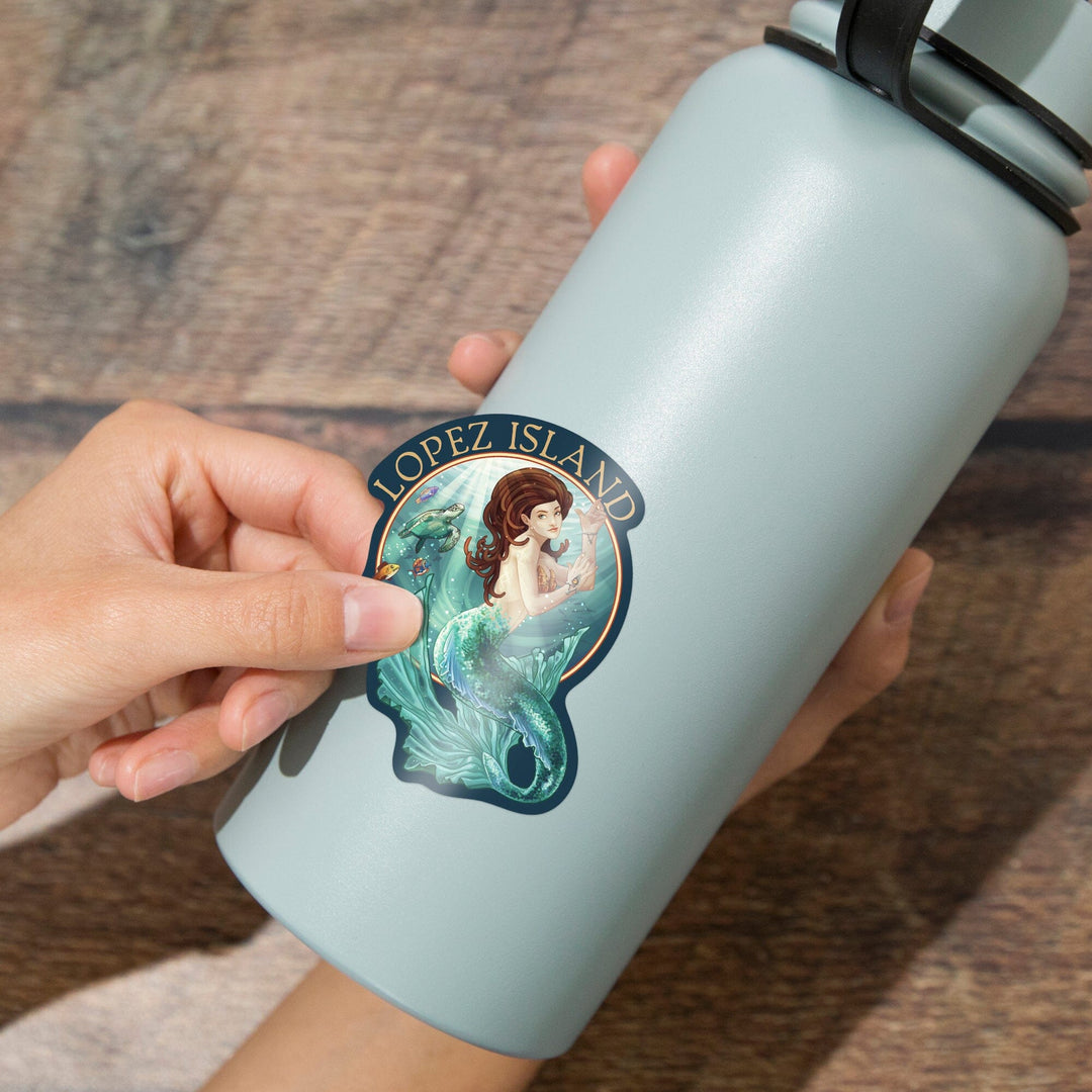 Lopez Island, Washington, Mermaid, Contour, Vinyl Sticker Sticker Lantern Press 