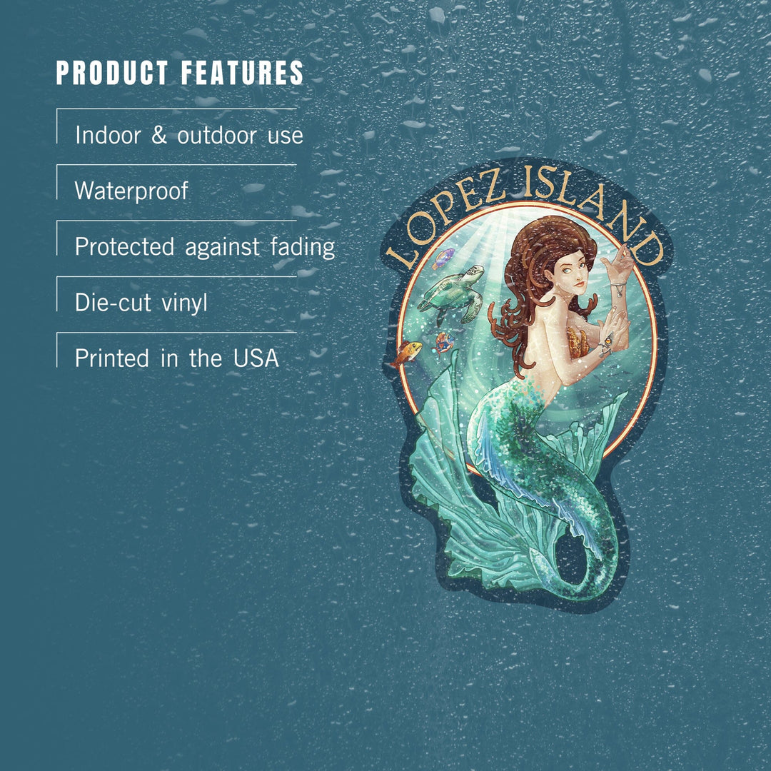 Lopez Island, Washington, Mermaid, Contour, Vinyl Sticker Sticker Lantern Press 