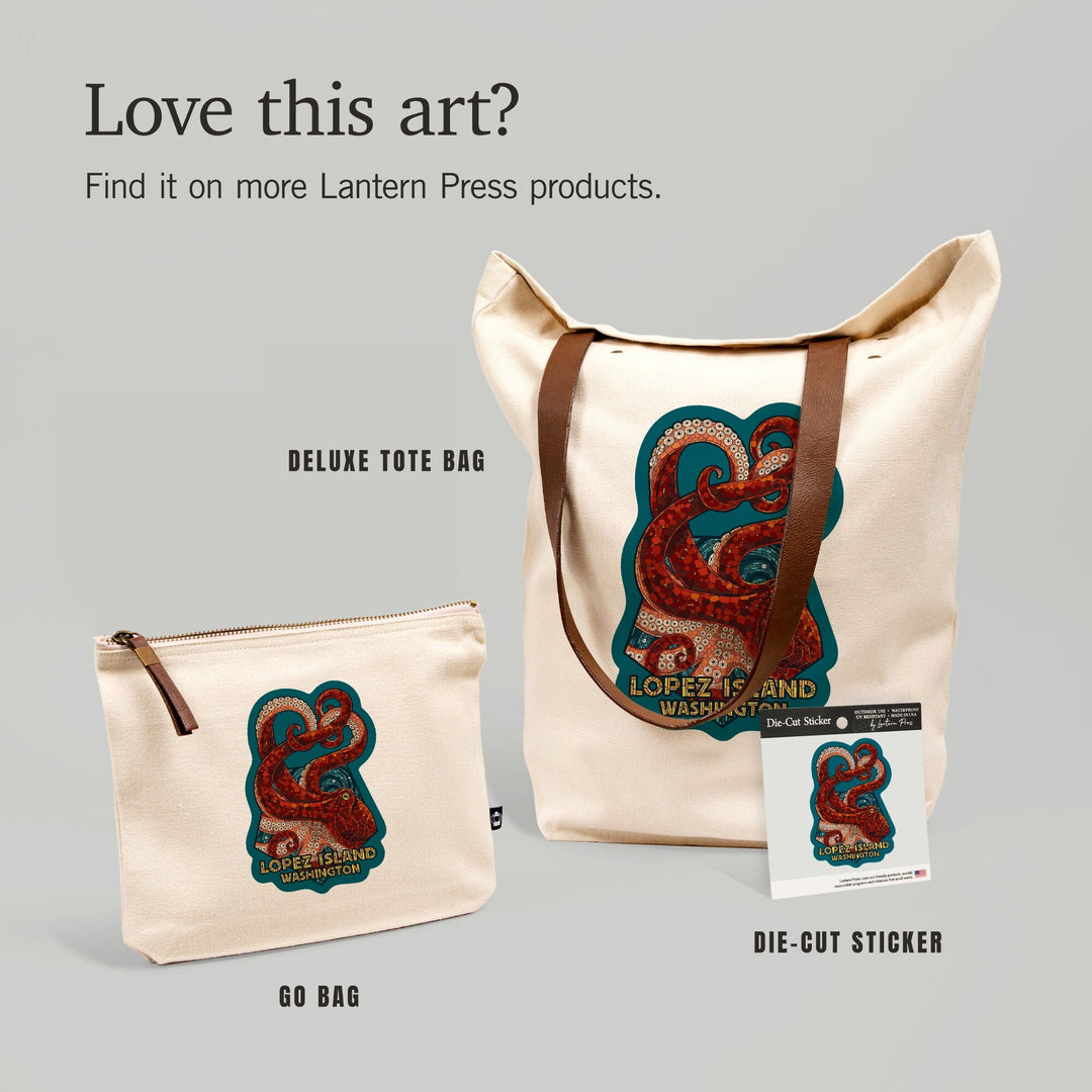 Lopez Island, Washington, Octopus Mosaic, Contour, Lanter Press Artwork, Vinyl Sticker Sticker Lantern Press 