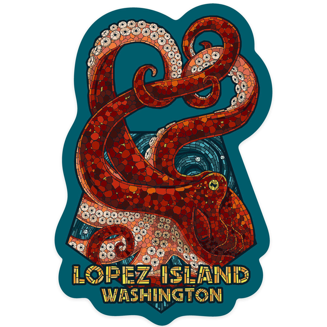 Lopez Island, Washington, Octopus Mosaic, Contour, Lanter Press Artwork, Vinyl Sticker Sticker Lantern Press 