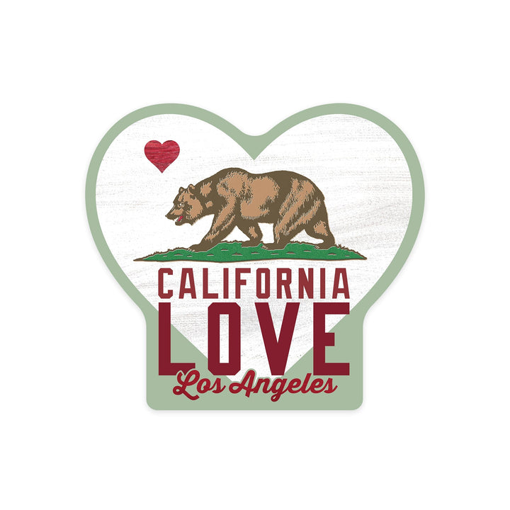 Los Angeles, California, CA flag, Bear with Heart, Contour, Vinyl Sticker - Lantern Press