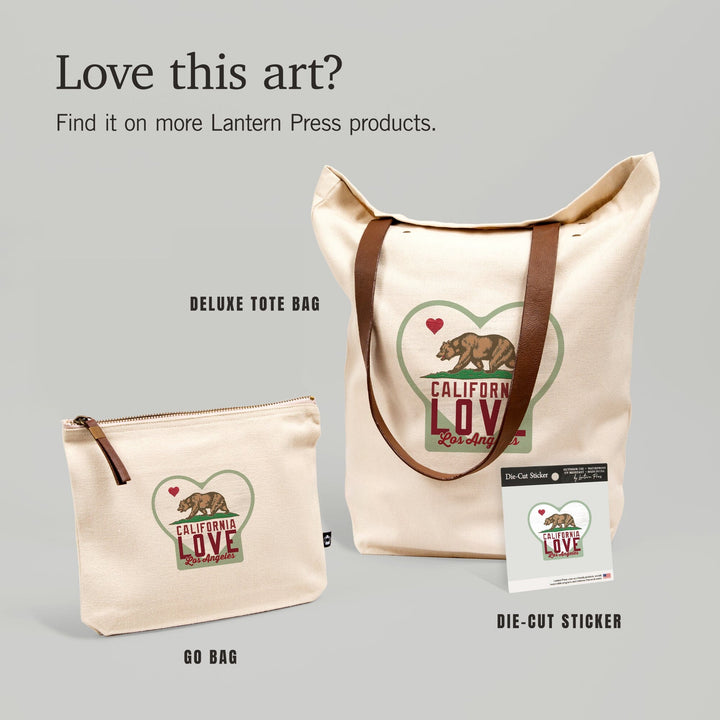 Los Angeles, California, CA flag, Bear with Heart,, Organic Cotton Zipper Pouch, Go Bag Go Bag Lantern Press 