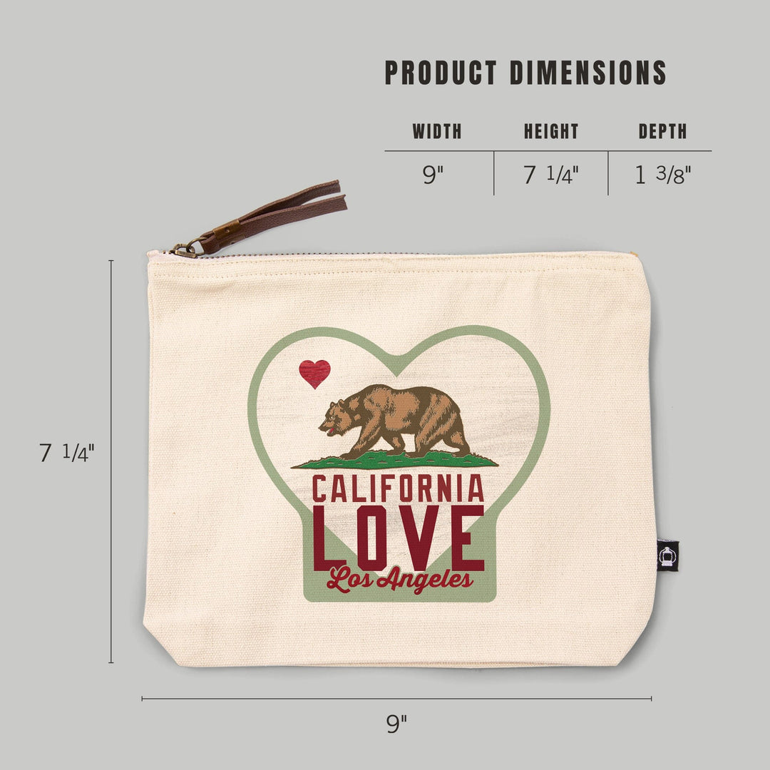 Los Angeles, California, CA flag, Bear with Heart,, Organic Cotton Zipper Pouch, Go Bag Go Bag Lantern Press 