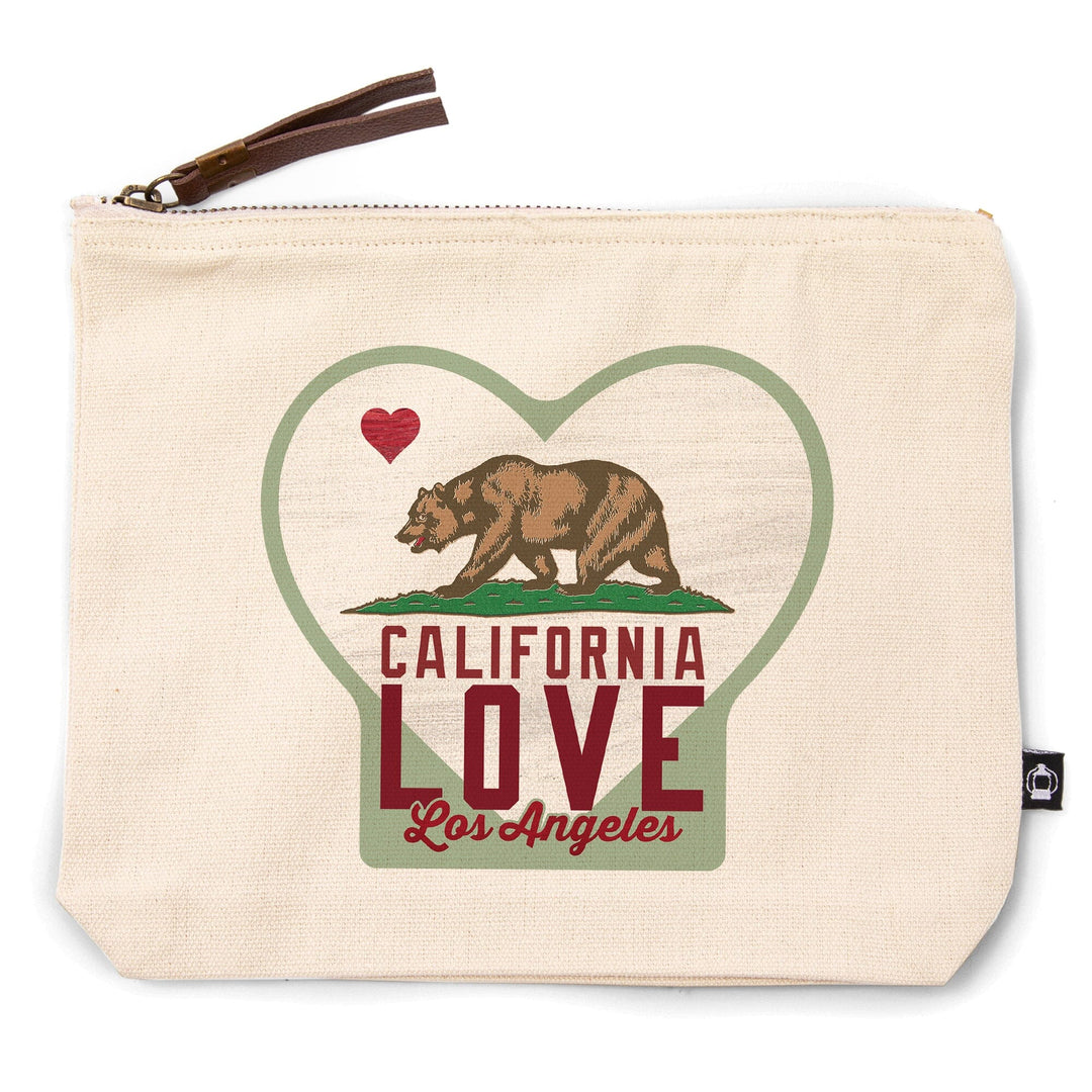 Los Angeles, California, CA flag, Bear with Heart,, Organic Cotton Zipper Pouch, Go Bag Go Bag Lantern Press 