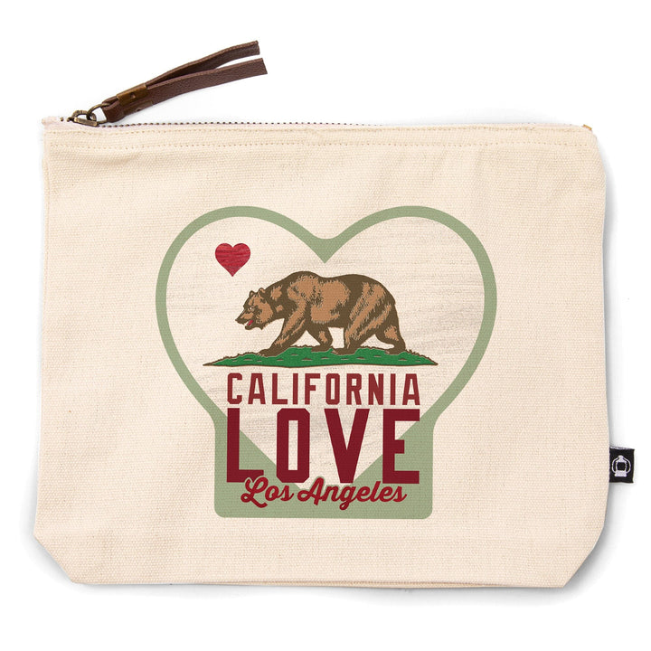 Los Angeles, California, CA flag, Bear with Heart,, Organic Cotton Zipper Pouch, Go Bag Go Bag Lantern Press 