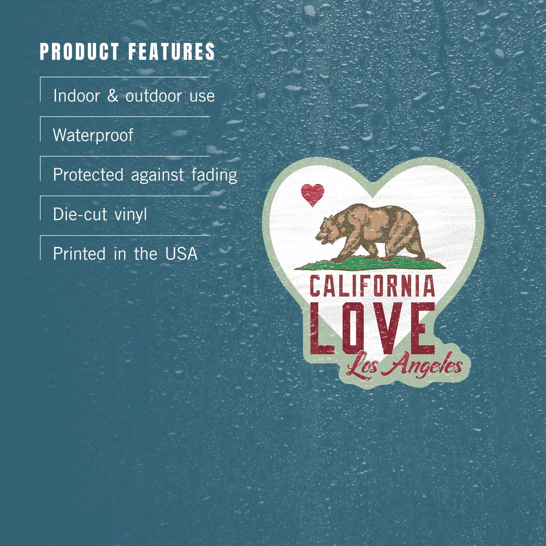 Los Angeles, California, California Bear, Flag with Heart, Contour, Lantern Press Artwork, Vinyl Sticker Sticker Lantern Press 