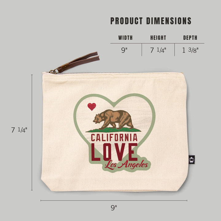 Los Angeles, California, California Bear, Flag with Heart,, Organic Cotton Zipper Pouch, Go Bag Go Bag Lantern Press 