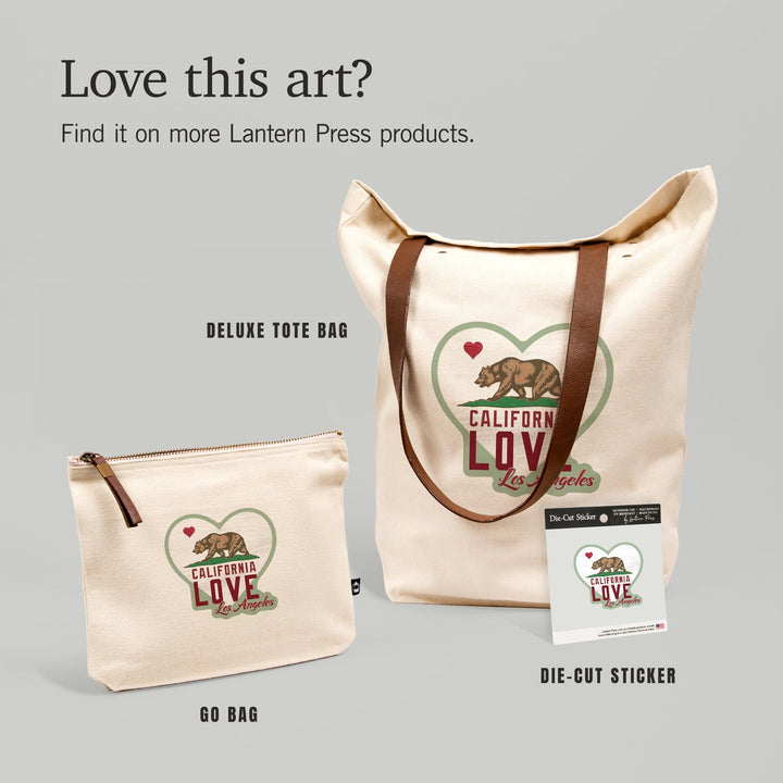 Los Angeles, California, California Bear, Flag with Heart,, Organic Cotton Zipper Pouch, Go Bag Go Bag Lantern Press 