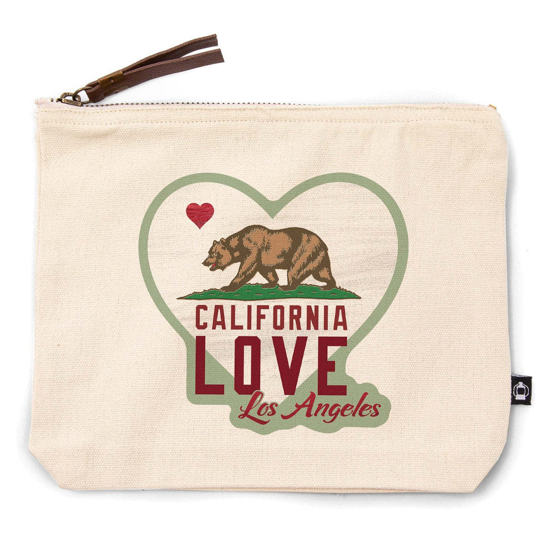 Los Angeles, California, California Bear, Flag with Heart,, Organic Cotton Zipper Pouch, Go Bag Go Bag Lantern Press 