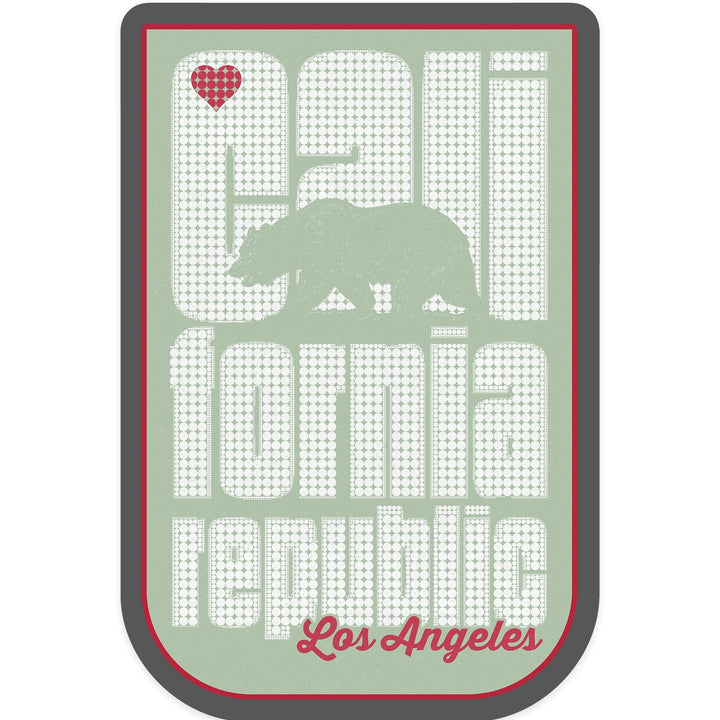 Los Angeles, California, California Republic, Dot Art and Bear, Mint Version, Contour, Vinyl Sticker - Lantern Press