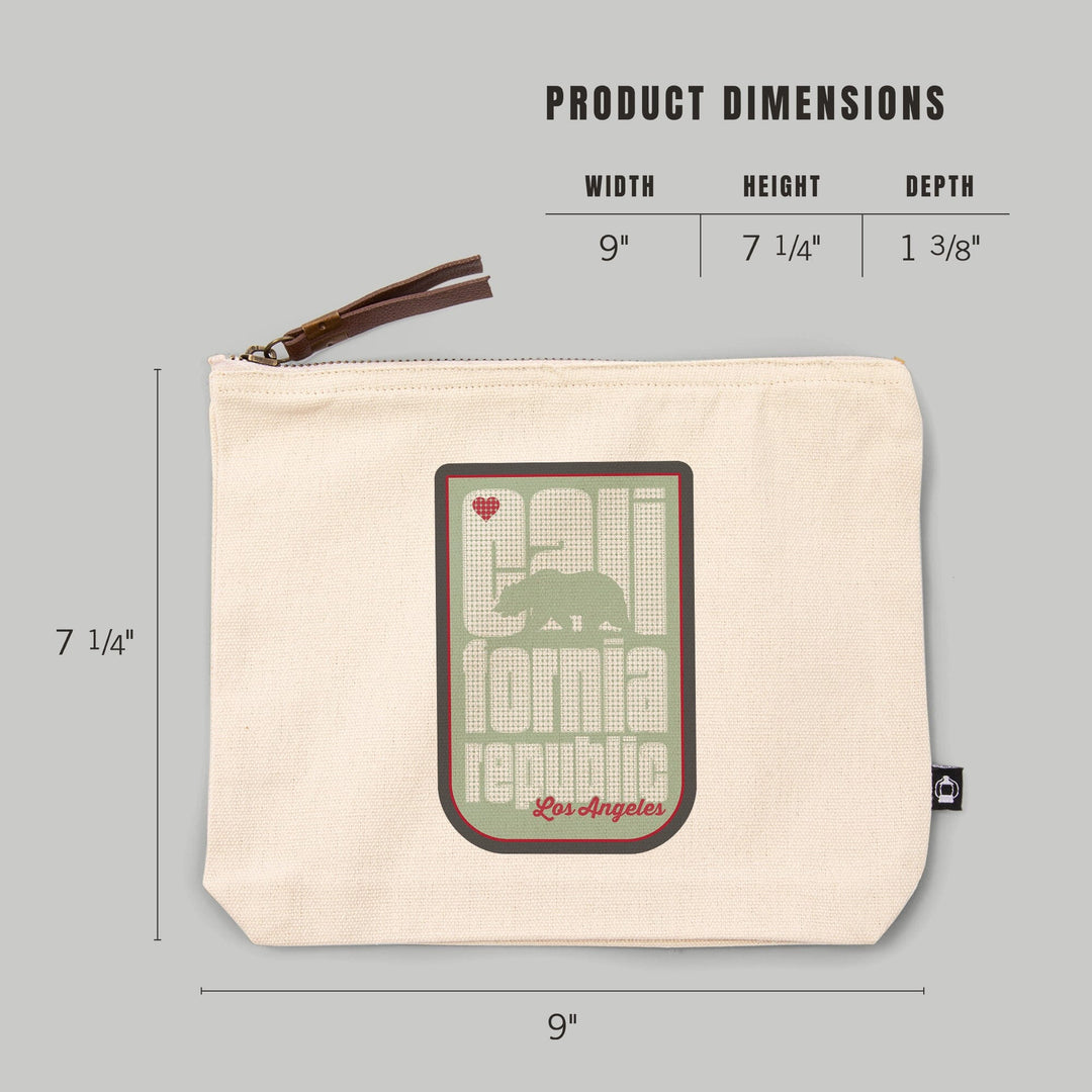 Los Angeles, California, California Republic, Dot Art and Bear, Organic Cotton Zipper Pouch, Go Bag Go Bag Lantern Press 