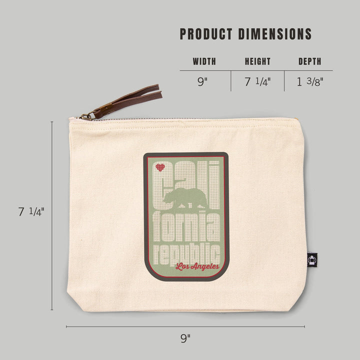 Los Angeles, California, California Republic, Dot Art and Bear, Organic Cotton Zipper Pouch, Go Bag Go Bag Lantern Press 