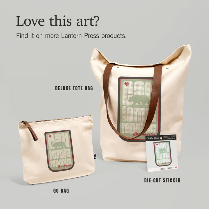 Los Angeles, California, California Republic, Dot Art and Bear, Organic Cotton Zipper Pouch, Go Bag Go Bag Lantern Press 