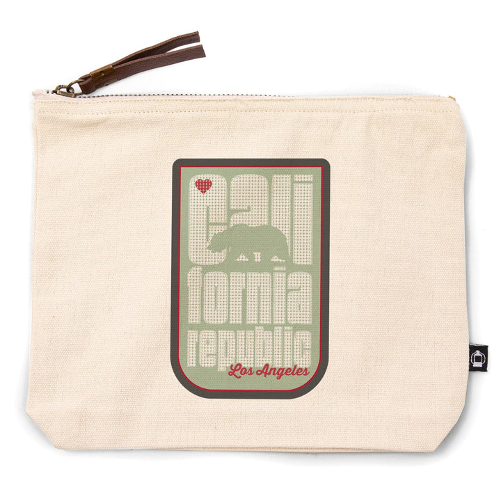 Los Angeles, California, California Republic, Dot Art and Bear, Organic Cotton Zipper Pouch, Go Bag Go Bag Lantern Press 