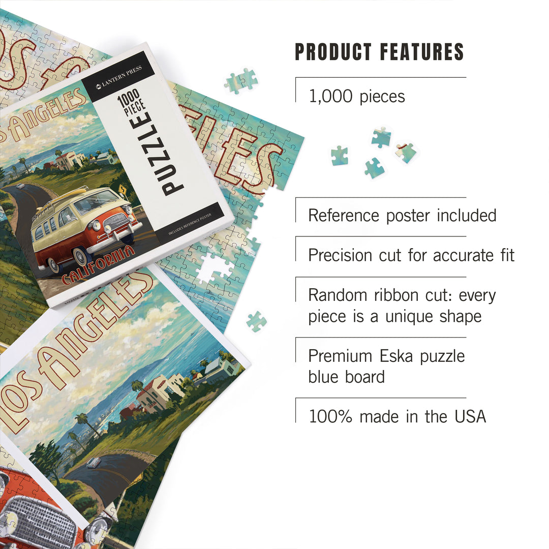 Los Angeles, California, Camper Van, Jigsaw Puzzle Puzzle Lantern Press 