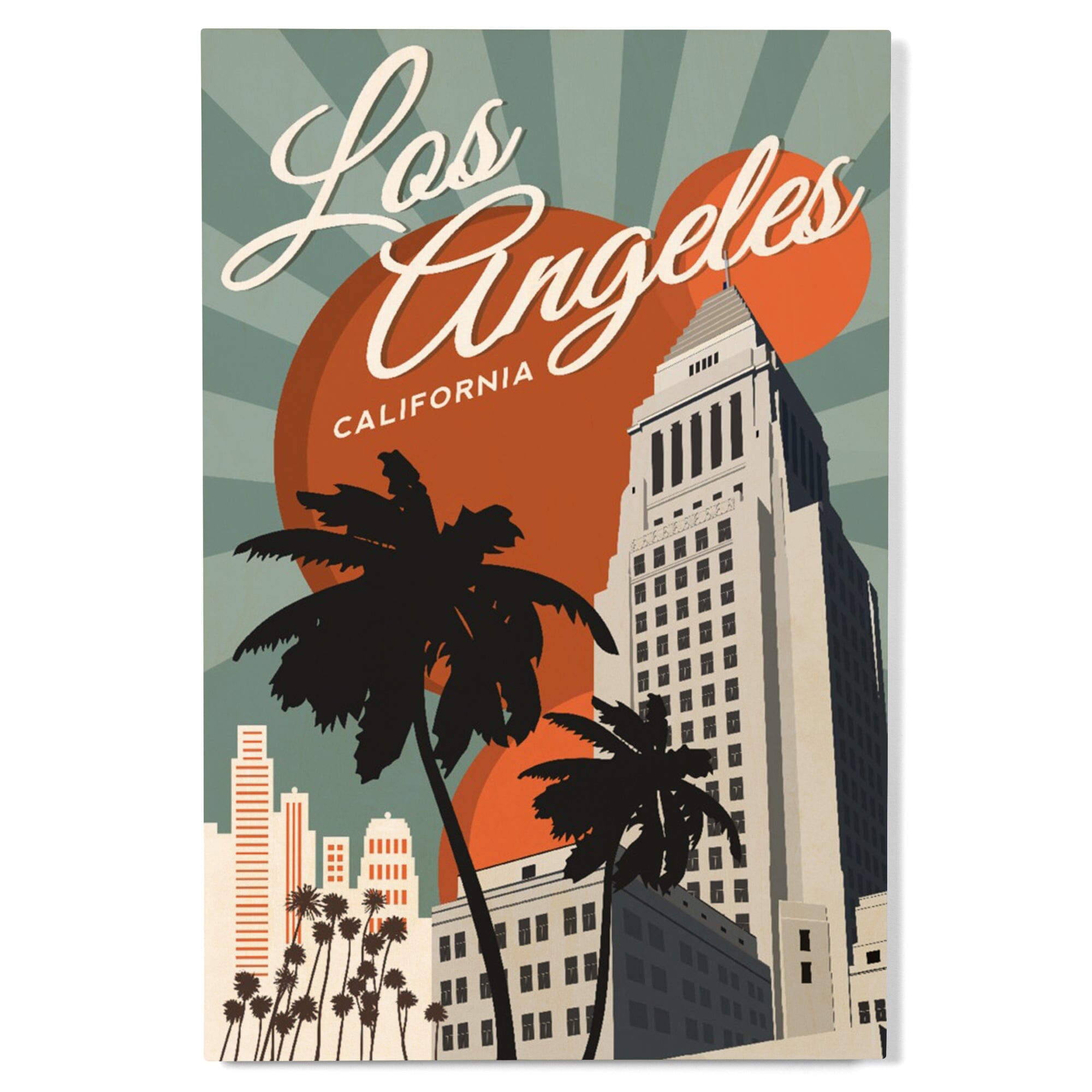 ポスター　カリフォルニア・タウン　額装 Los Angeles, California, City Hall, Lantern Press Artwork