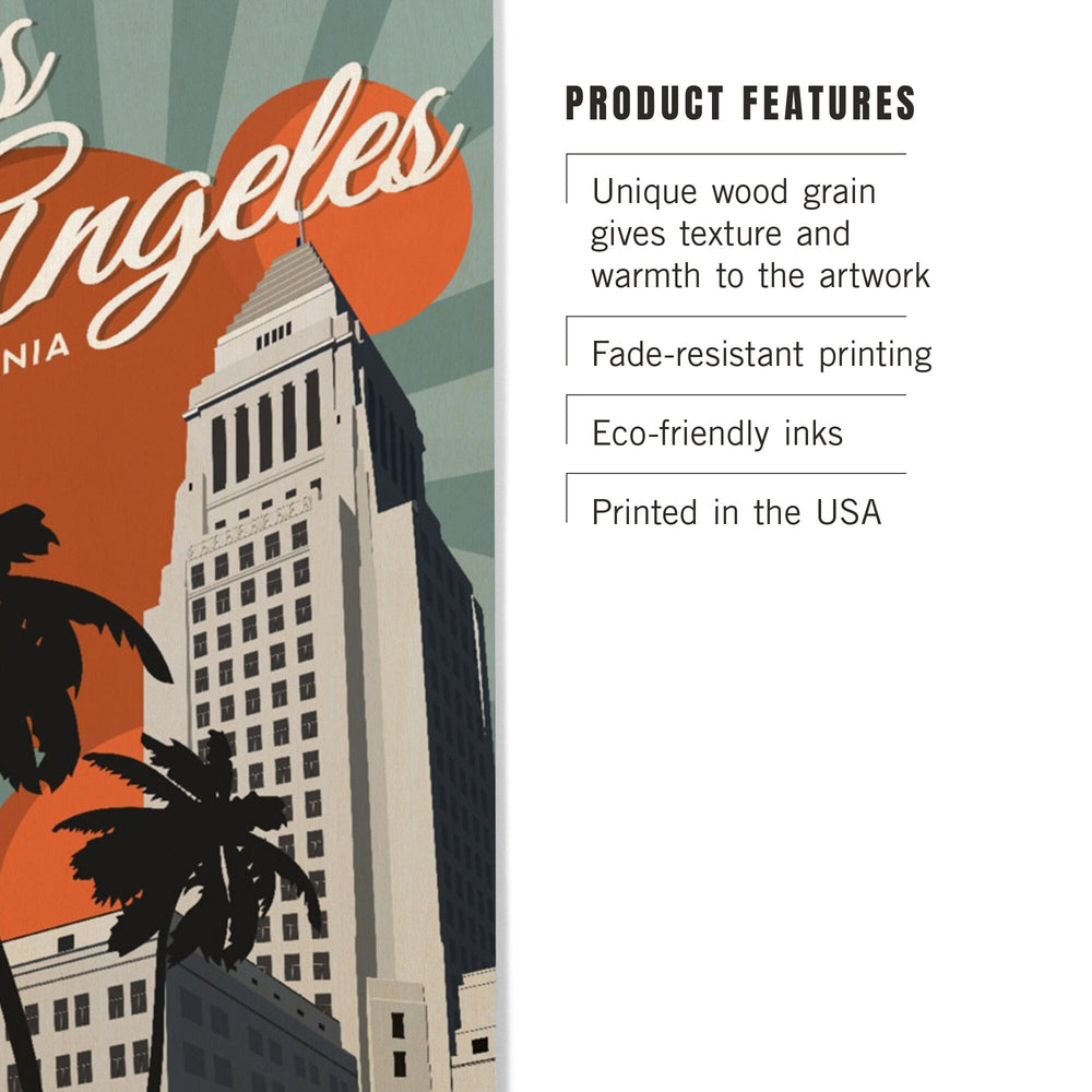 Los Angeles, California, City Hall, Lantern Press Artwork, Wood Signs and Postcards Wood Lantern Press 