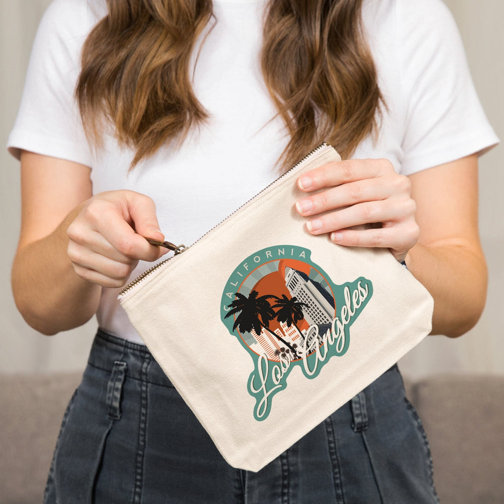 Los Angeles, California, City Hall Vector,, Organic Cotton Zipper Pouch, Go Bag Go Bag Lantern Press 