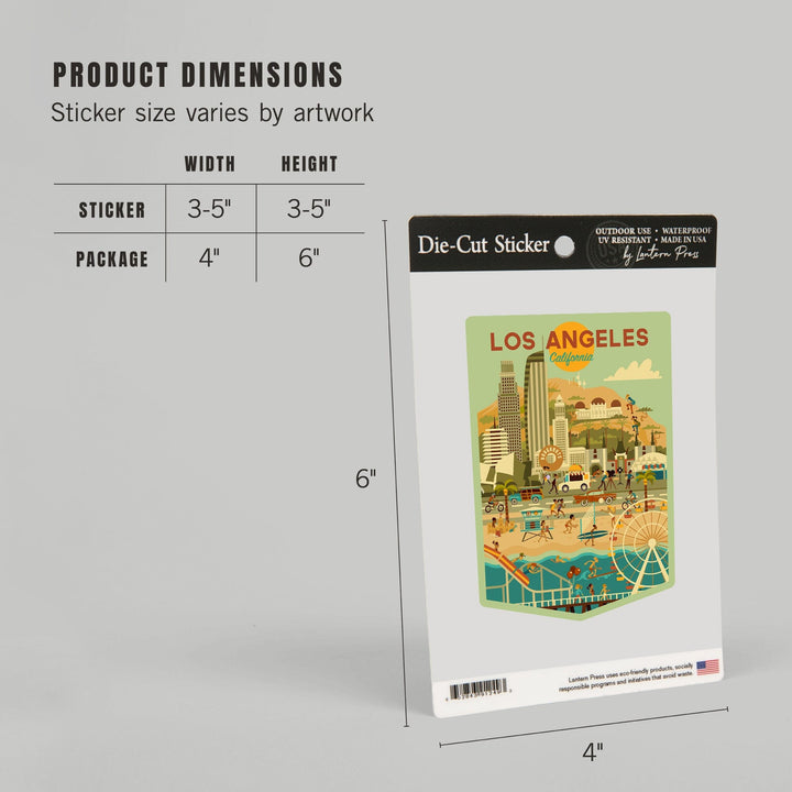Los Angeles, California, City of Angels, Geometric City Series, Contour, Vinyl Sticker Sticker Lantern Press 