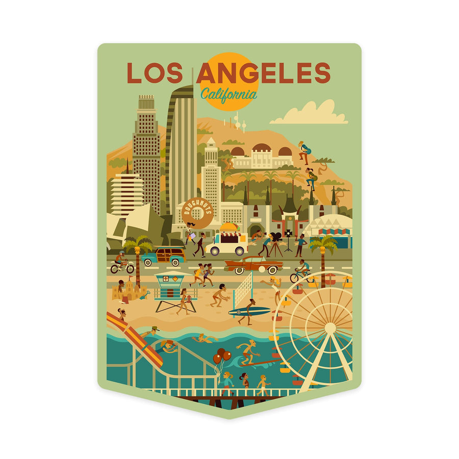Los Angeles, California, City of Angels, Geometric City Series, Contour, Vinyl Sticker Sticker Lantern Press 