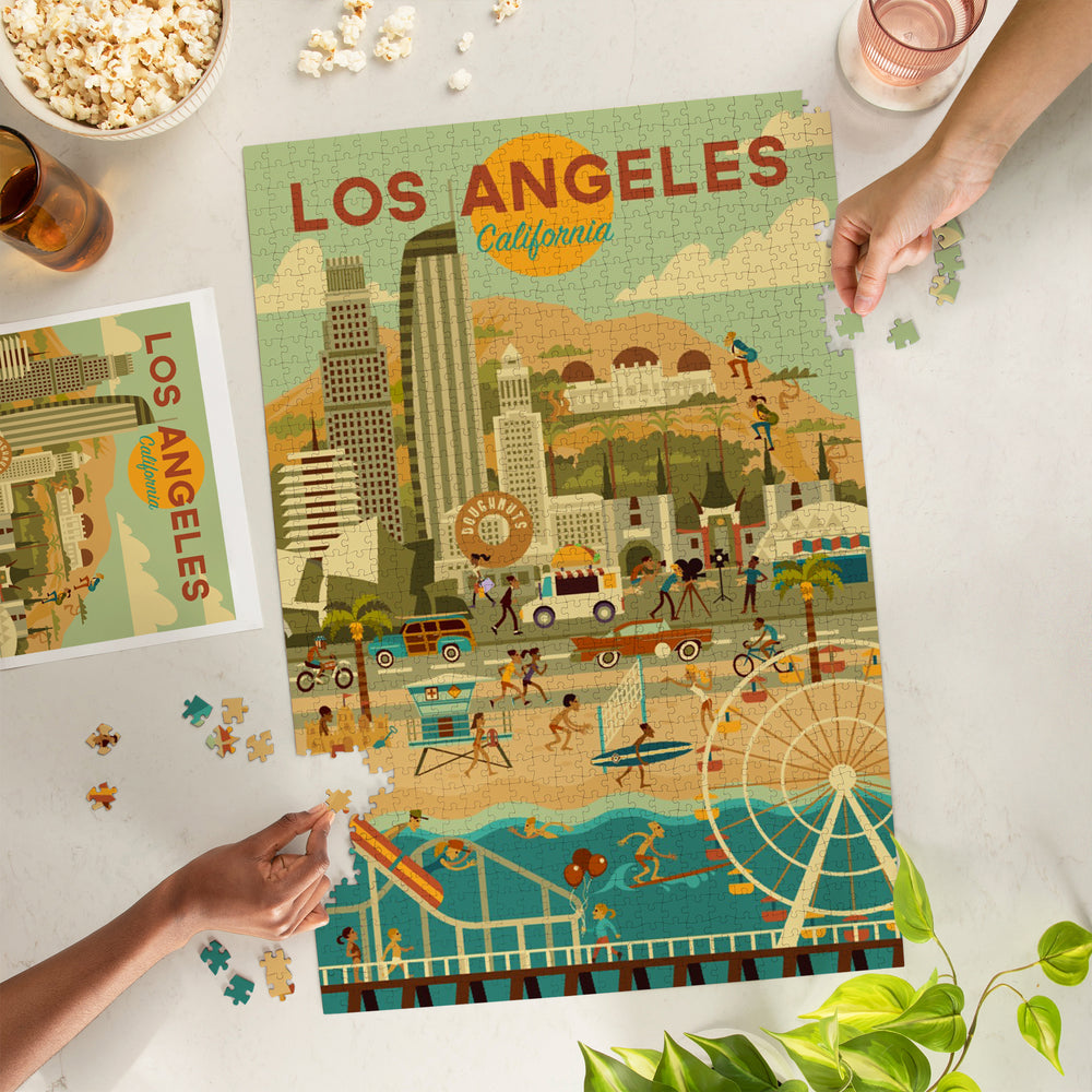 Los Angeles, California, City of Angels, Geometric City Series, Jigsaw Puzzle Puzzle Lantern Press 