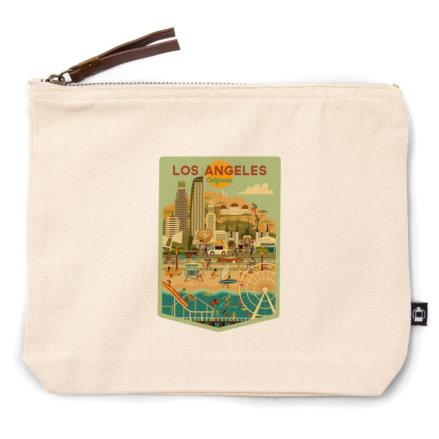 Los Angeles, California, City of Angels, Geometric City Series,, Organic Cotton Zipper Pouch, Go Bag Go Bag Lantern Press 