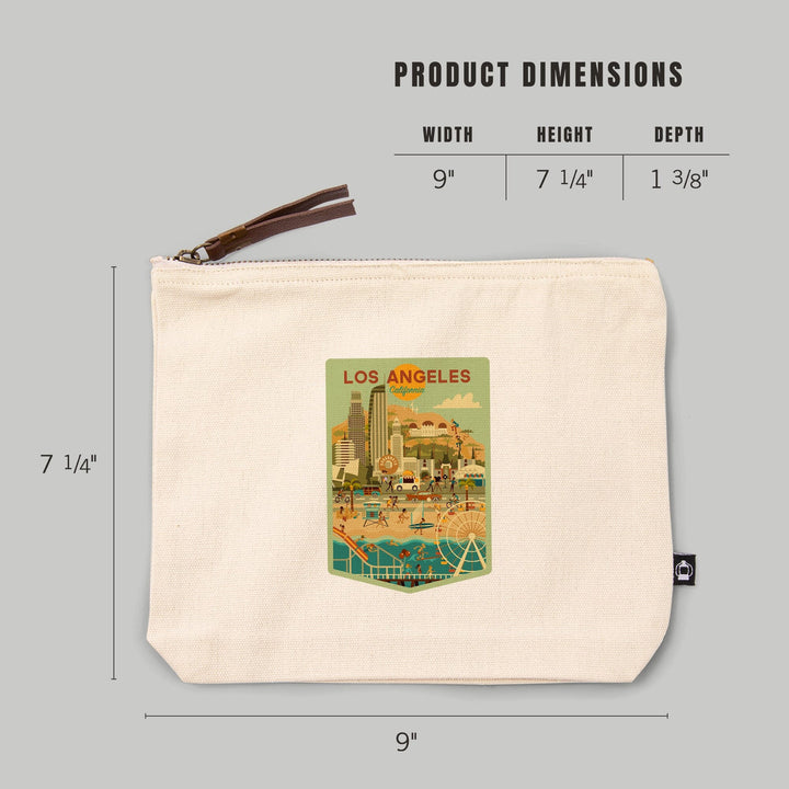 Los Angeles, California, City of Angels, Geometric City Series,, Organic Cotton Zipper Pouch, Go Bag Go Bag Lantern Press 
