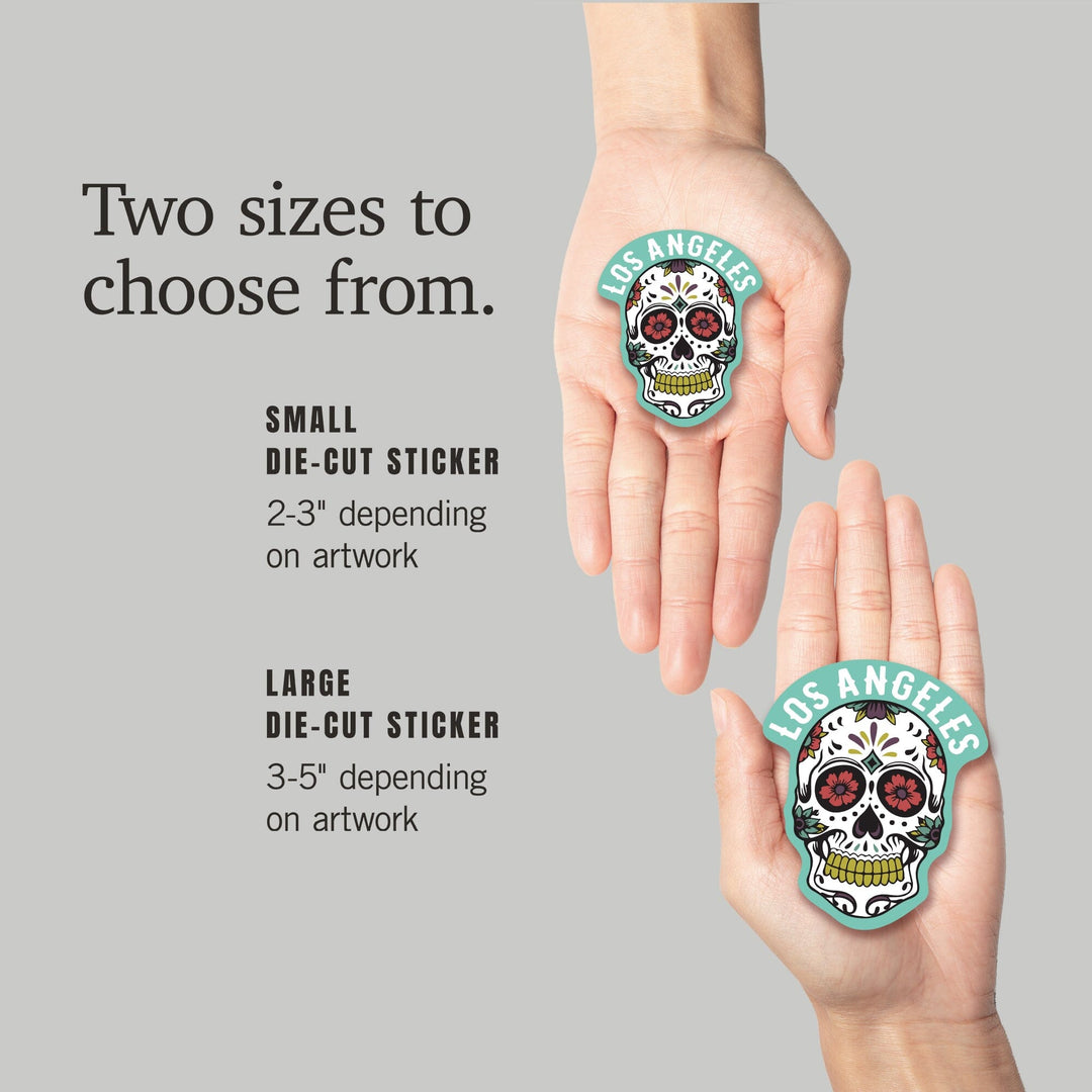 Los Angeles, California, Day of the Dead, Sugar Skull and Pattern (White), Contour, Vinyl Sticker Sticker Lantern Press 