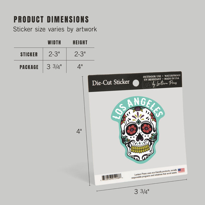 Los Angeles, California, Day of the Dead, Sugar Skull and Pattern (White), Contour, Vinyl Sticker Sticker Lantern Press 