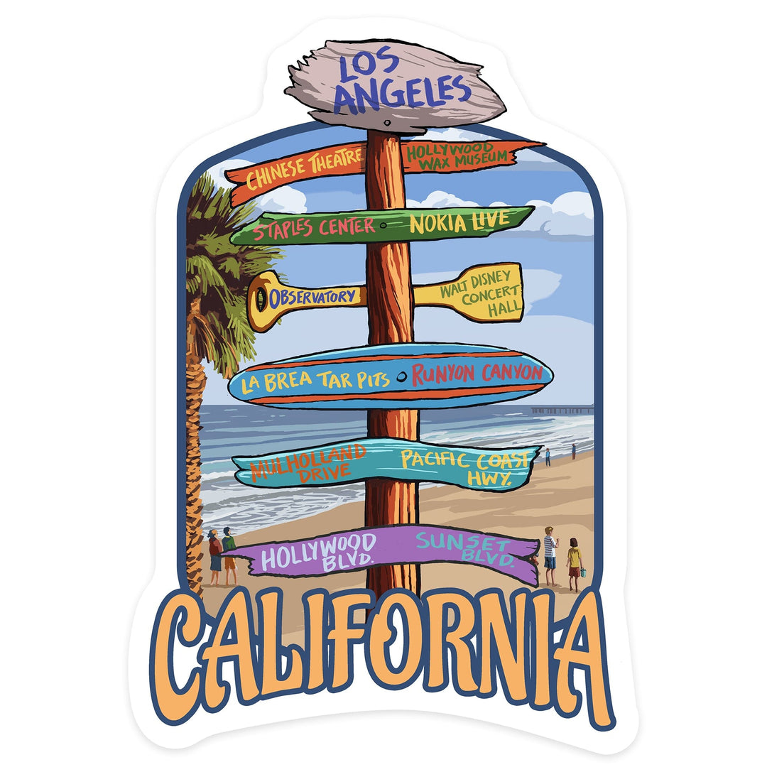 Los Angeles, California, Destination Sign, Contour, Vinyl Sticker Sticker Lantern Press 