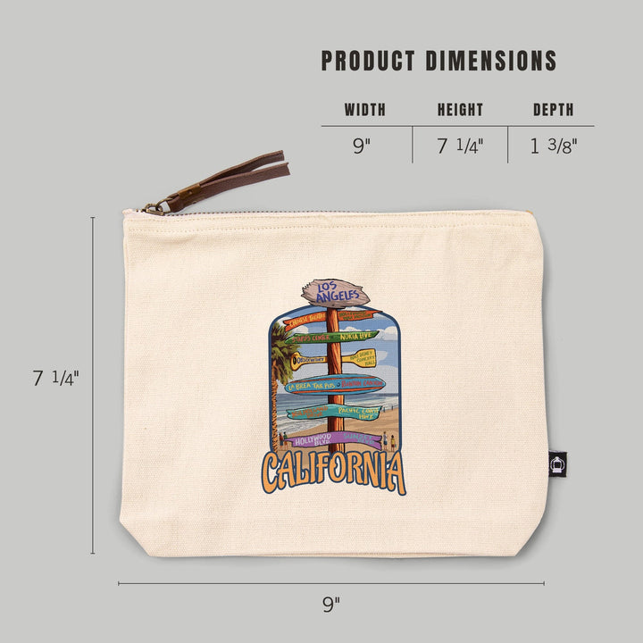 Los Angeles, California, Destination Sign,, Organic Cotton Zipper Pouch, Go Bag Go Bag Lantern Press 