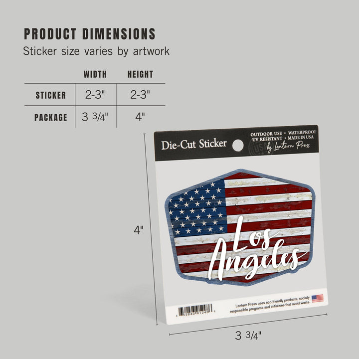 Los Angeles, California, Distressed American Flag, Contour, Vinyl Sticker - Lantern Press