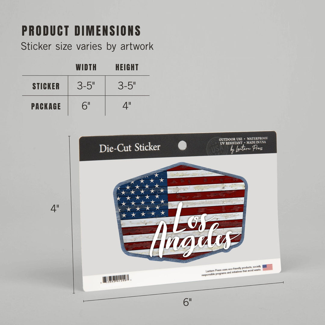 Los Angeles, California, Distressed American Flag, Contour, Vinyl Sticker - Lantern Press