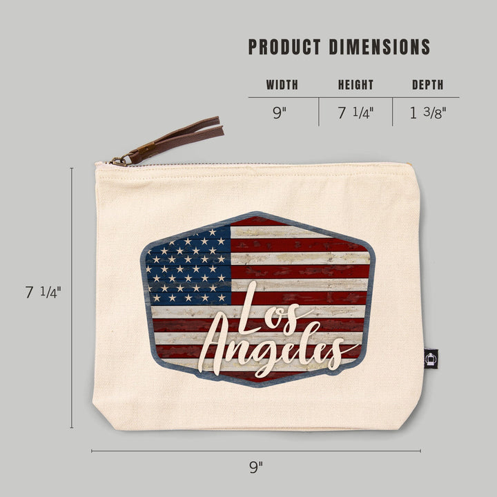Los Angeles, California, Distressed American Flag,, Organic Cotton Zipper Pouch, Go Bag Go Bag Lantern Press 