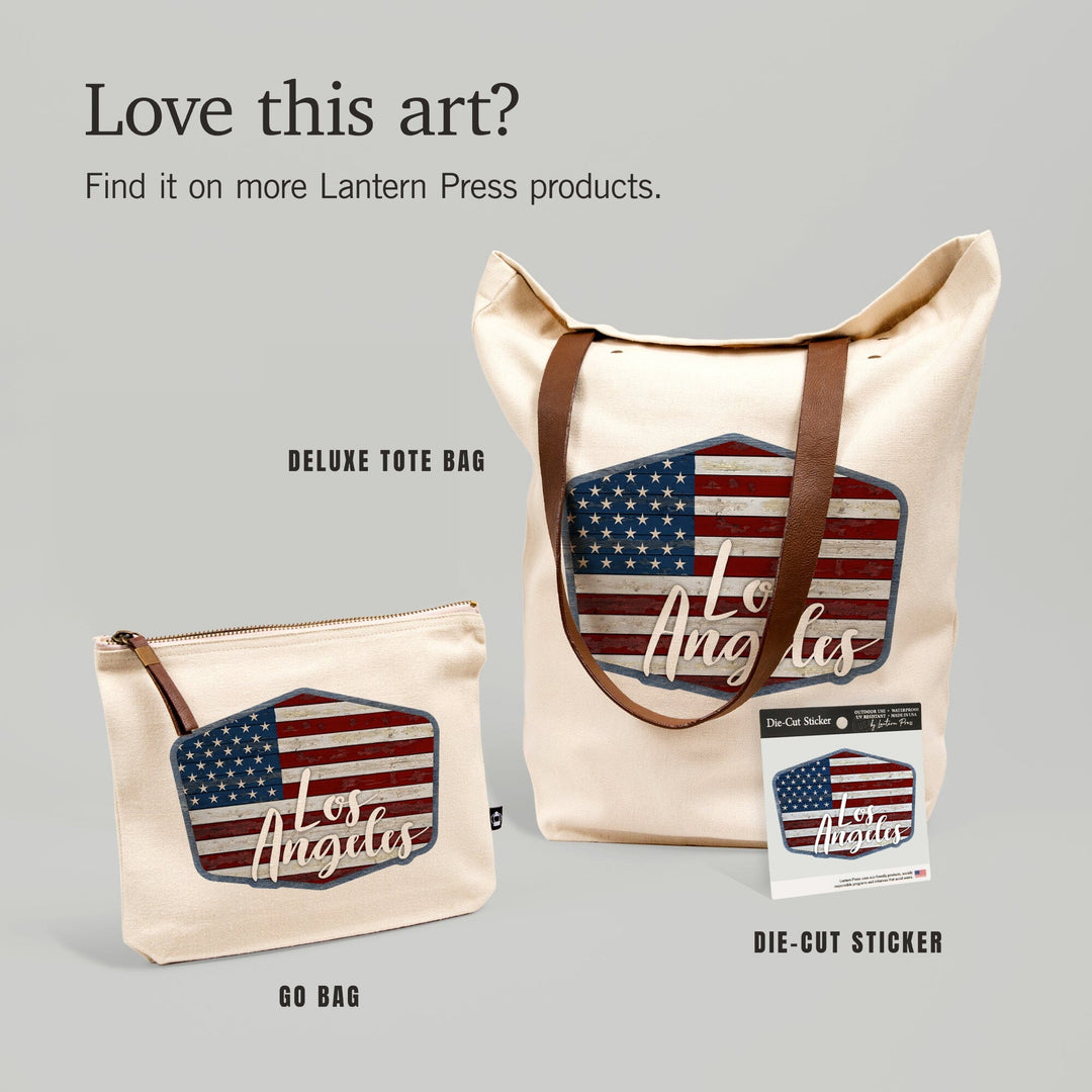 Los Angeles, California, Distressed American Flag,, Organic Cotton Zipper Pouch, Go Bag Go Bag Lantern Press 