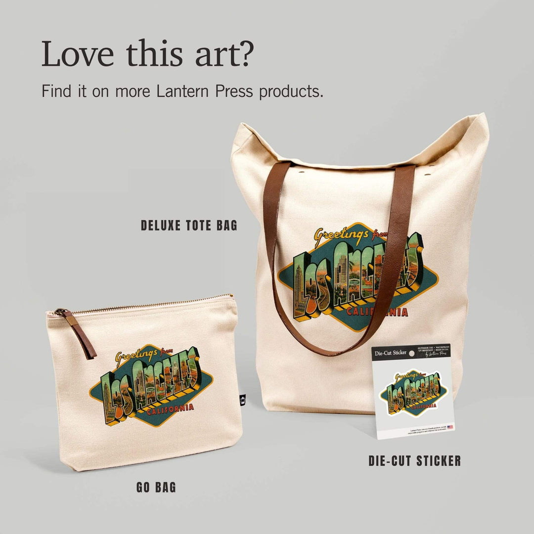 Los Angeles, California, Greetings, Big Letter Scene, Warmer Palette, Vinyl Sticker - Lantern Press
