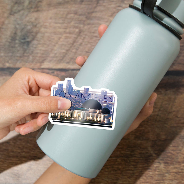 Los Angeles, California, Griffith Conservatory and Skyline, Contour, Photography, Vinyl Sticker Sticker Lantern Press 