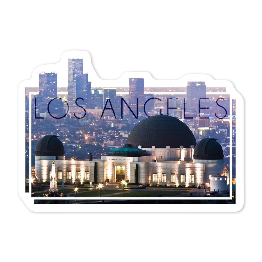 Los Angeles, California, Griffith Conservatory and Skyline, Contour, Photography, Vinyl Sticker Sticker Lantern Press 