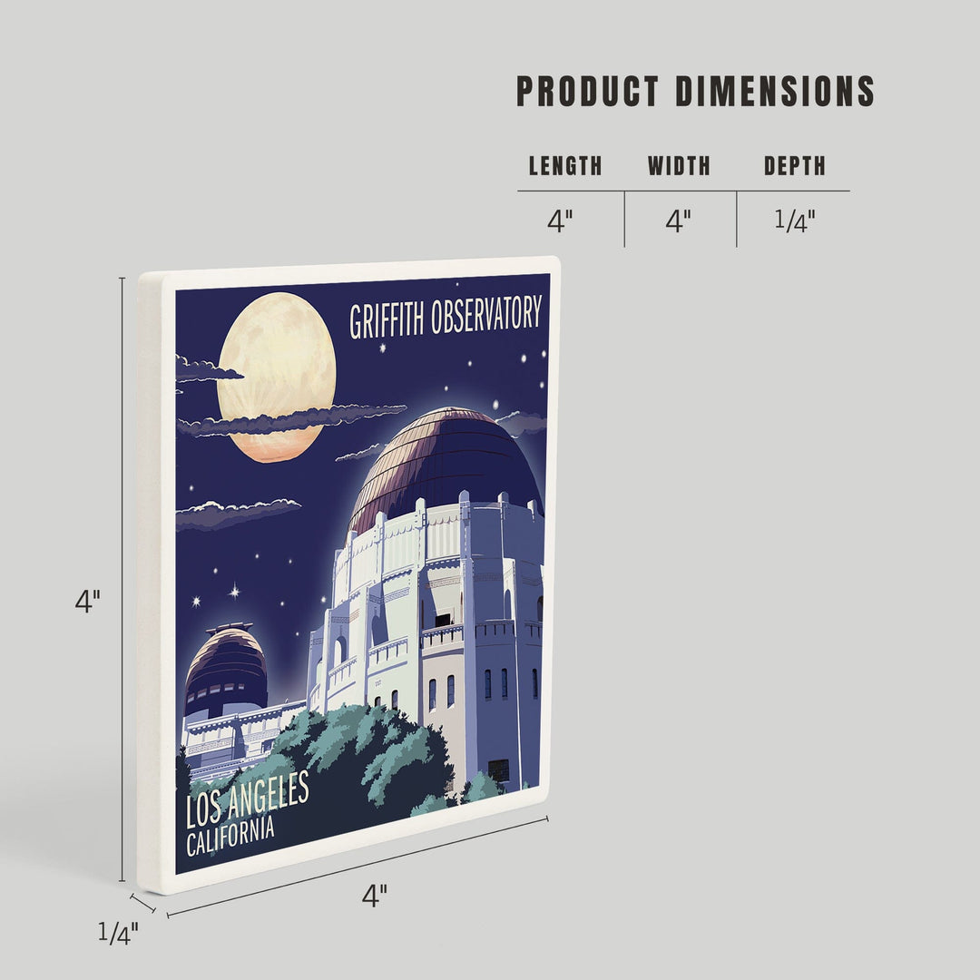 Los Angeles, California, Griffith Observatory at Night, Coasters Coasters Lantern Press 