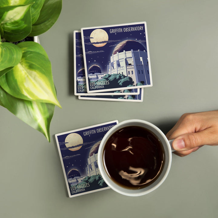 Los Angeles, California, Griffith Observatory at Night, Coasters Coasters Lantern Press 