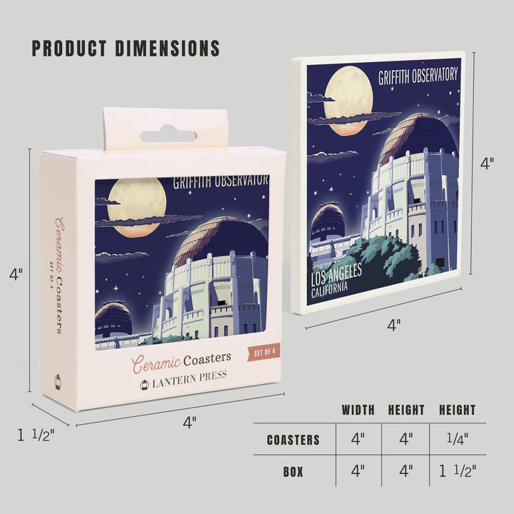 Los Angeles, California, Griffith Observatory at Night, Coasters Coasters Lantern Press 