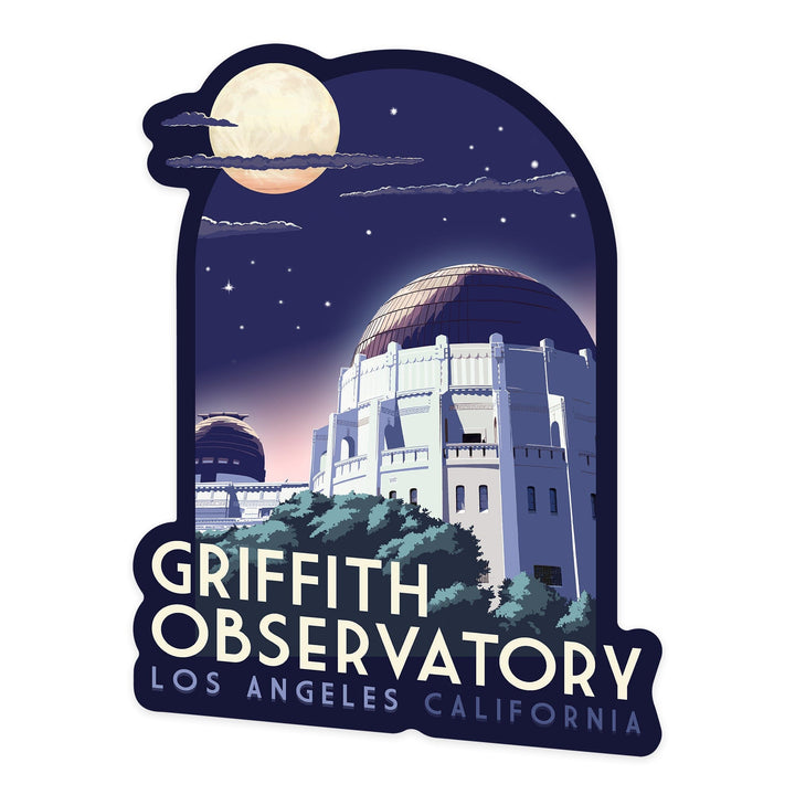 Los Angeles, California, Griffith Observatory at Night, Contour, Lantern Press Artwork, Vinyl Sticker Sticker Lantern Press 