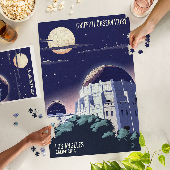 Los Angeles, California, Griffith Observatory at Night, Jigsaw Puzzle Puzzle Lantern Press 