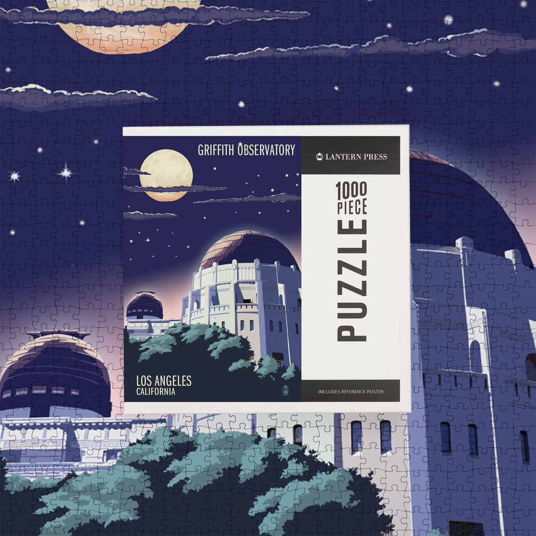 Los Angeles, California, Griffith Observatory at Night, Jigsaw Puzzle Puzzle Lantern Press 