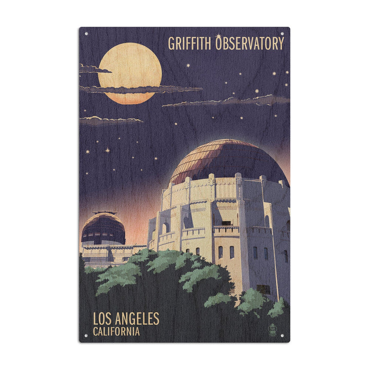 Los Angeles, California, Griffith Observatory at Night, Lantern Press Artwork, Wood Signs and Postcards Wood Lantern Press 10 x 15 Wood Sign 