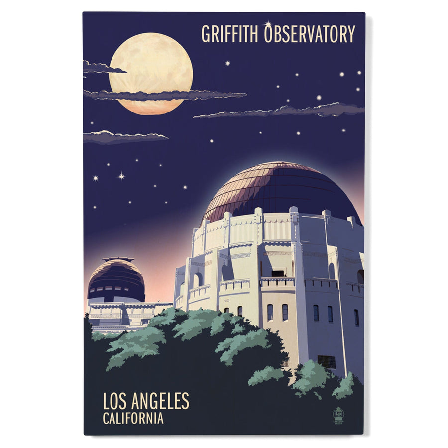 Los Angeles, California, Griffith Observatory at Night, Lantern Press Artwork, Wood Signs and Postcards Wood Lantern Press 