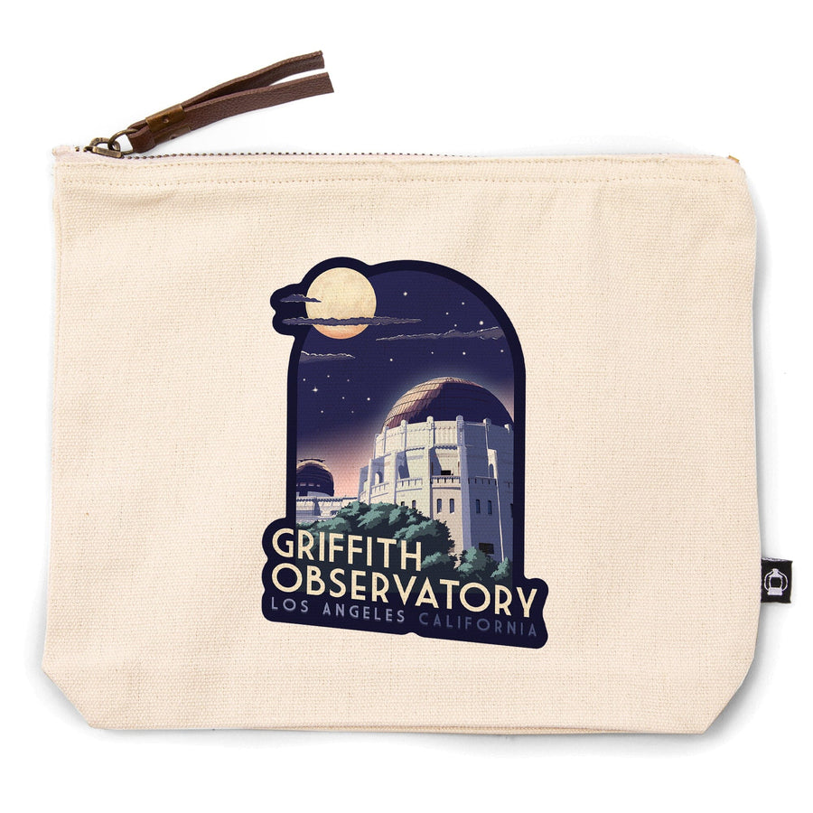 Los Angeles, California, Griffith Observatory at Night,, Organic Cotton Zipper Pouch, Go Bag Go Bag Lantern Press 